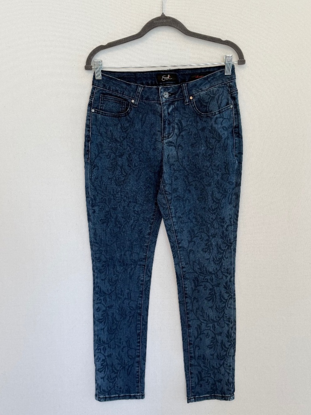 EARL Women’s Size 6 Dark Blue Stamped Vine Print Skinny Jeans